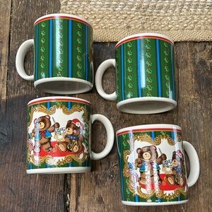 VTG Christmas Bears Coffee Mug Charlton Hall by Kobe - Japan Set of 4